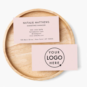 Custom Logo   Blush Pink Minimalist Professional Business Card
