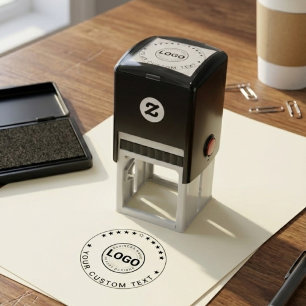 Custom Logo & Brand Text   Modern Round Business Self-inking Stamp