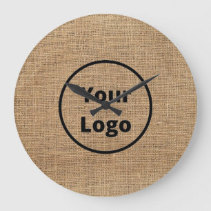 Custom logo brown burlap large clock