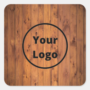 Custom logo brown wood square sticker