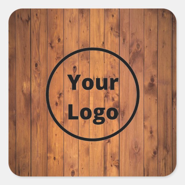 Custom logo brown wood square sticker (Front)