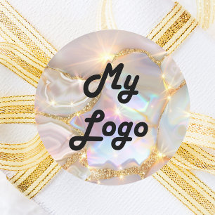 Custom logo business agate holographic classic round sticker