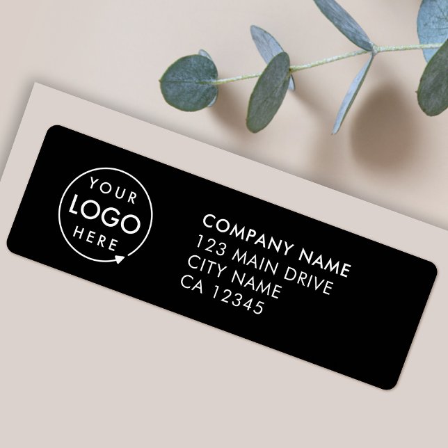 Custom Logo | Business Black Return Address (Sleek black return address labels for your business - simple, professional & easy to customize)