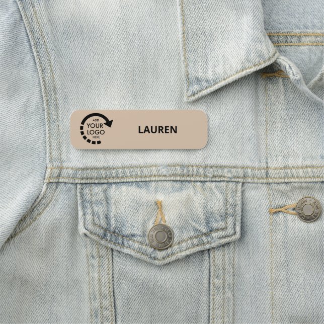 Custom Logo Business Company Staff | Beige Name Tag (In Situ)