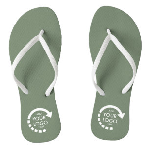 Custom Logo Business Company Staff   Sage Green Flip Flops
