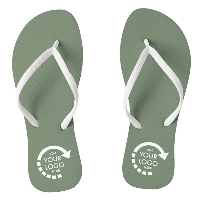 Custom Logo Business Company Staff | Sage Green Flip Flops (Footbed)