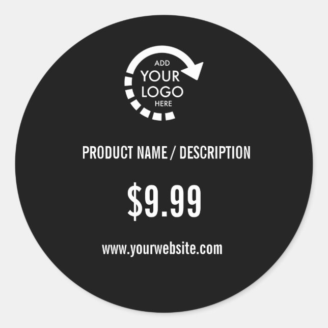 Custom Logo Business Corporate Modern Black Classic Round Sticker (Front)