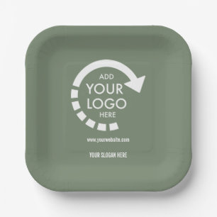 Custom logo business corporate   Sage Green Paper Plate