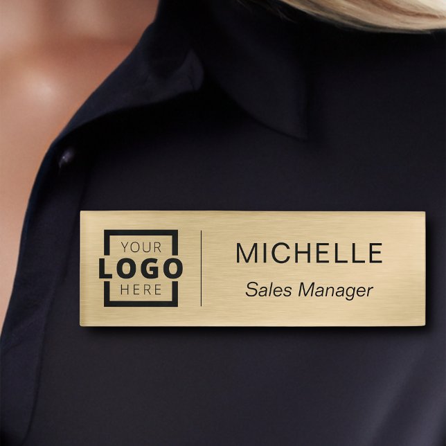 Custom Logo Business Employee Staff Gold Name Tag (Creator Uploaded)