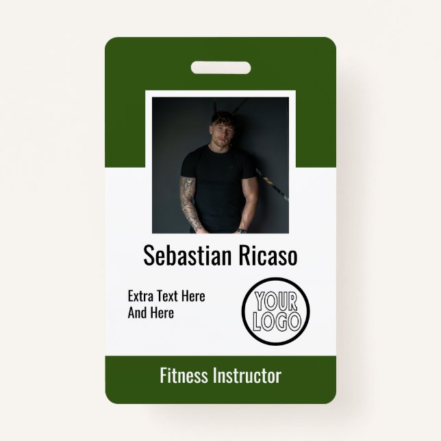 Custom Logo Business Personalised Green White ID Badge (Front)