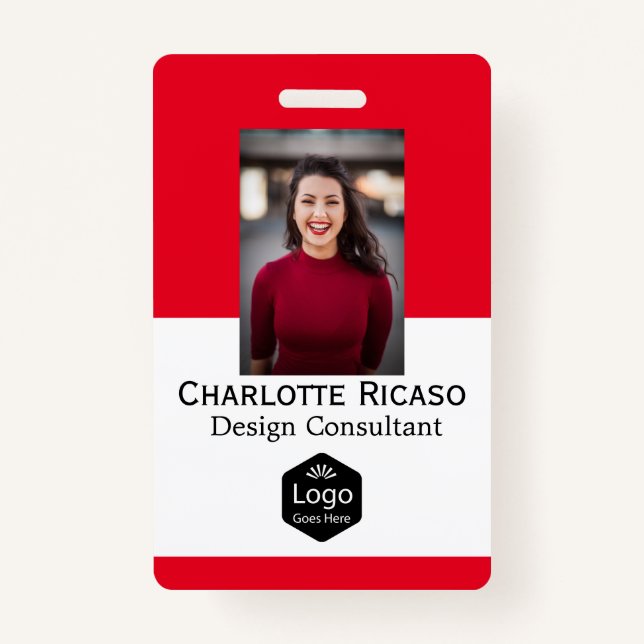 Custom Logo Business Personalised Red White ID Badge (Front)