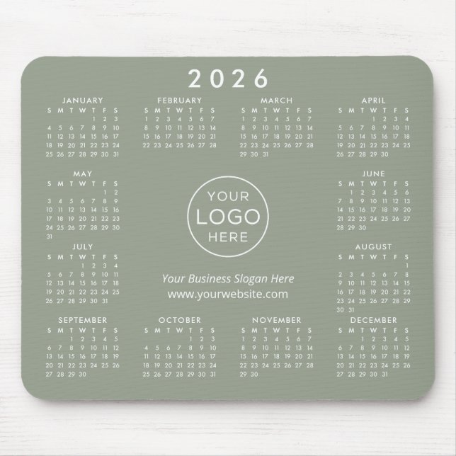 Custom Logo Business Promo 2026 Calendar Green Mouse Mat (Front)