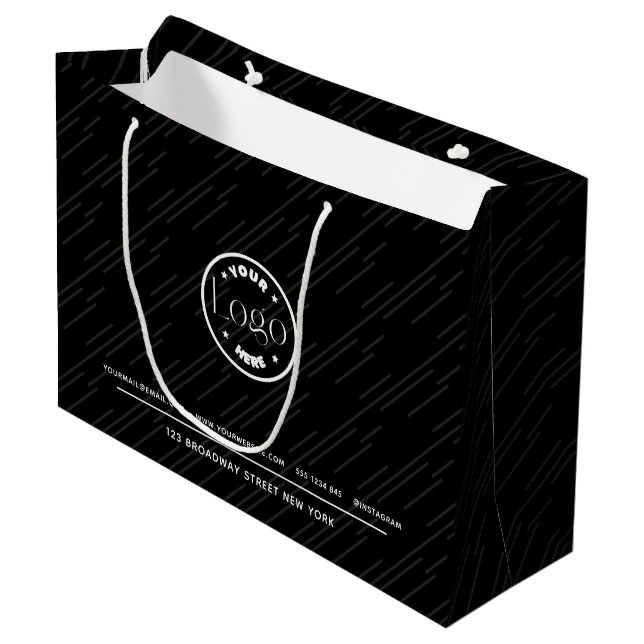 Custom Logo | Business Promotional Black & White Large Gift Bag (Front Angled)