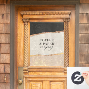 Custom Logo Business Sign Black Cream Gold Glitter