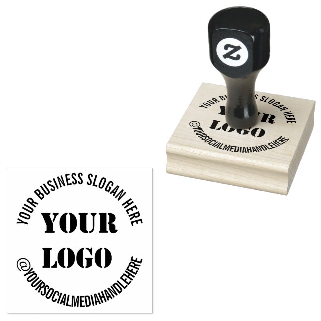 Custom Logo Business Slogan Social Media Handle  Rubber Stamp (Stamped)