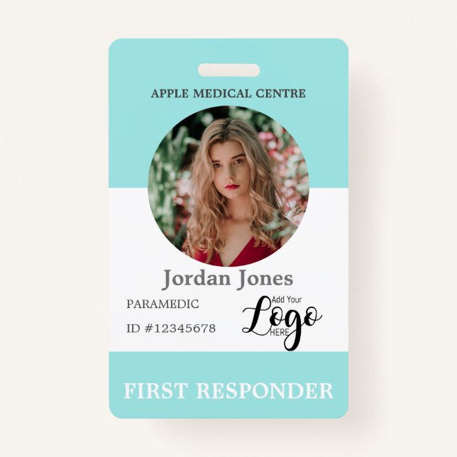 custom logo business staff Photo ID Security ID Badge (Front)