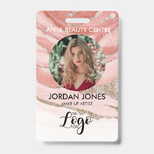custom logo business staff Photo pink glitter ID B Badge