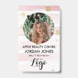 custom logo business staff Photo pink glitter ID B Badge