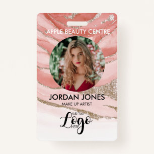 custom logo business staff Photo pink glitter ID B ID Badge