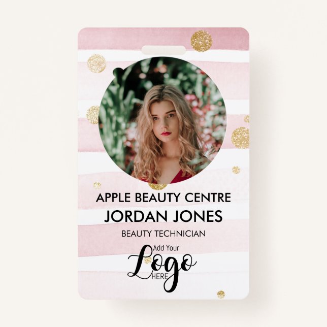 custom logo business staff Photo pink glitter ID B ID Badge (Front)