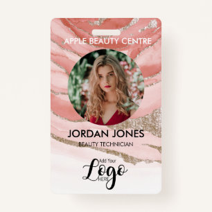 custom logo business staff Photo pink glitter ID Badge