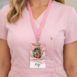 custom logo business staff Photo pink glitter ID Badge