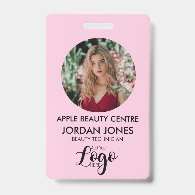 custom logo business staff Photo pink  ID  Badge (Front)