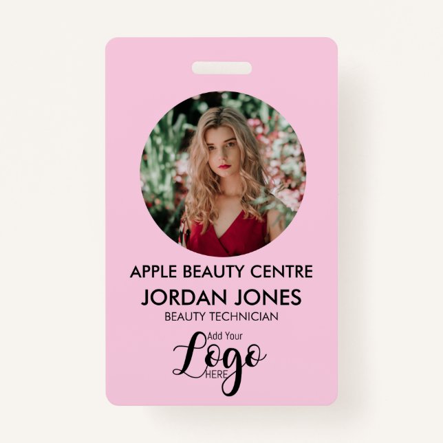 custom logo business staff Photo pink  ID  ID Badge (Front)