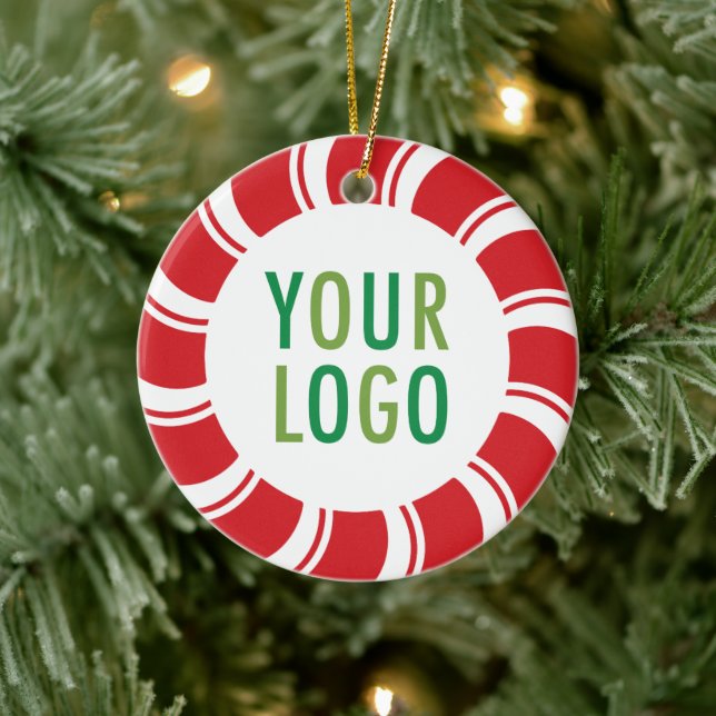 Custom Logo Ceramic Ornament Peppermint Candy Cane (Tree)