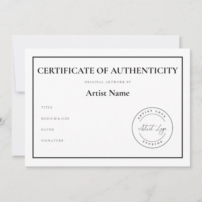 Custom Logo Certificate of Authenticity for Art Holiday Card (Front)