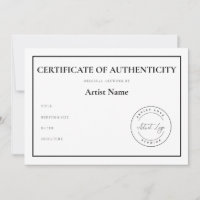 Custom Logo Certificate of Authenticity for Art