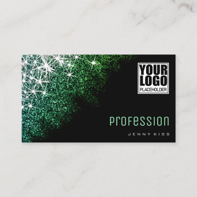 Custom Logo Chic Teal Glitter Professional Beauty Business Card (Front)