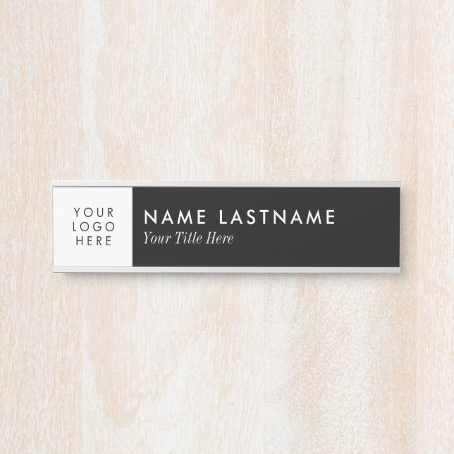 Custom Logo Clean Black White Minimalist Door Sign (Front)