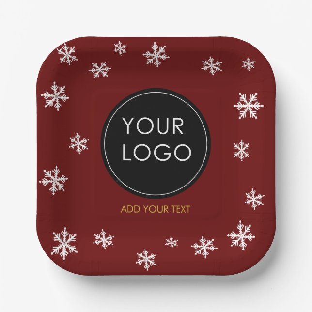 Custom Logo Company Business Christmas Snowflake  Paper Plate (Front)