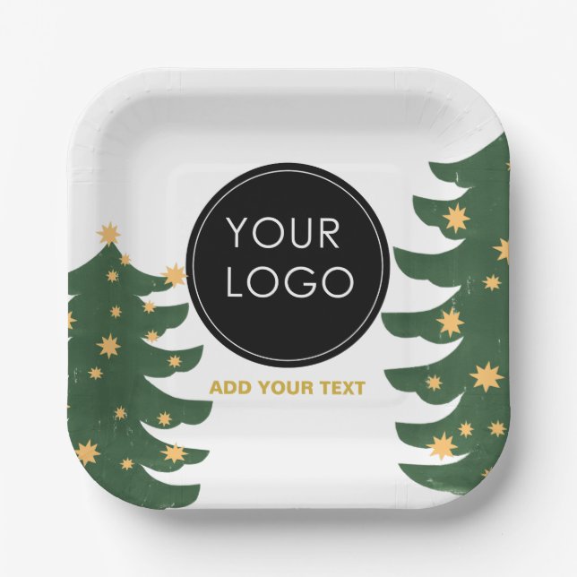 Custom Logo Company Business Christmas Tree Paper Plate (Front)