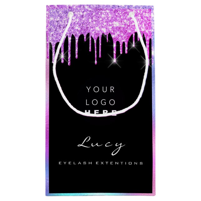 Custom Logo Company Name Drips Holograph Small Gift Bag (Back)