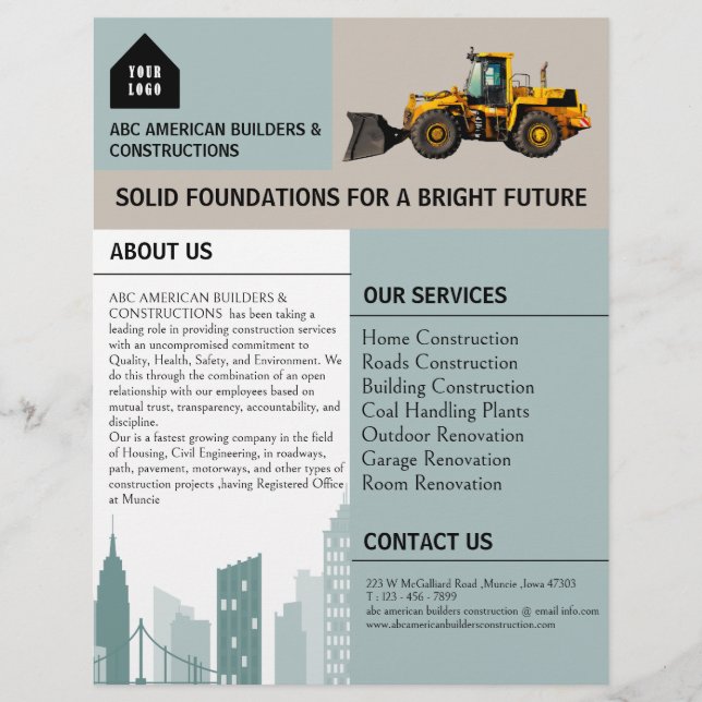 Custom Logo Construction Advertising & Promotional Flyer (Front)