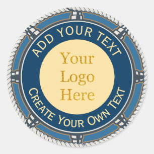 Custom Logo Corporate Blue and Gold Nautical Rope Classic Round Sticker