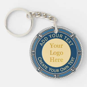 Custom Logo Corporate Blue and Gold Nautical Rope Key Ring