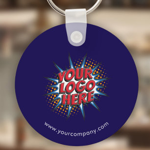 Custom Logo, Custom Text, Blue Key Ring