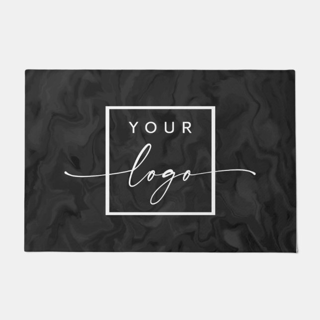 Custom logo dark marbled pattern business doormat (Front)