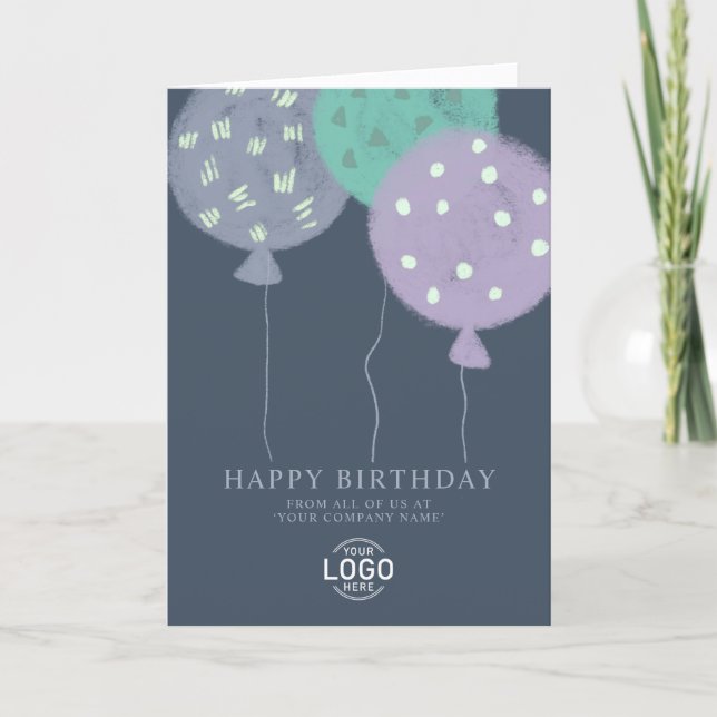 Custom Logo Dusty Balloons Business Birthday Card (Front)