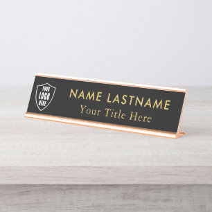 Custom Logo Elegant Black gold Desk Name Plate