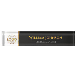 Custom Logo Elegant Black Gold Desk Nameplate