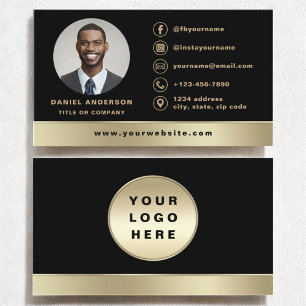 Custom Logo Elegant Black Gold Photo Business Card