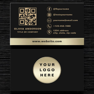 Custom Logo Elegant Black Gold QR Code Business Card