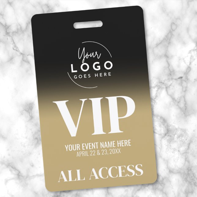 Custom Logo Elegant Black Gold VIP ID Badge (Event Your Logo Black Gold All Access VIP Badge )