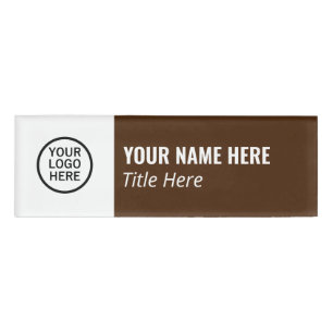 Custom Logo Elegant Brown White Magnet Title Name Tag