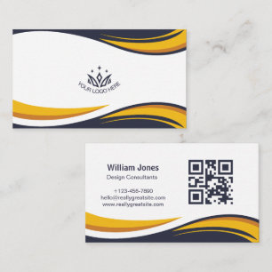 Custom Logo Elegant Corporate Wave QR Code  Business Card