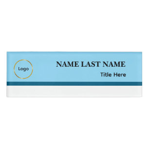 Custom Logo Elegant Dusty Blue White Magnet Name Tag